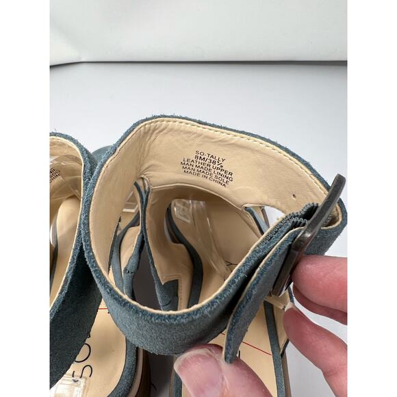 Sole Society Tally Sandals Blue Suede Cutout Peep Toe Ankle Buckle Closure 8M - Picture 7 of 10